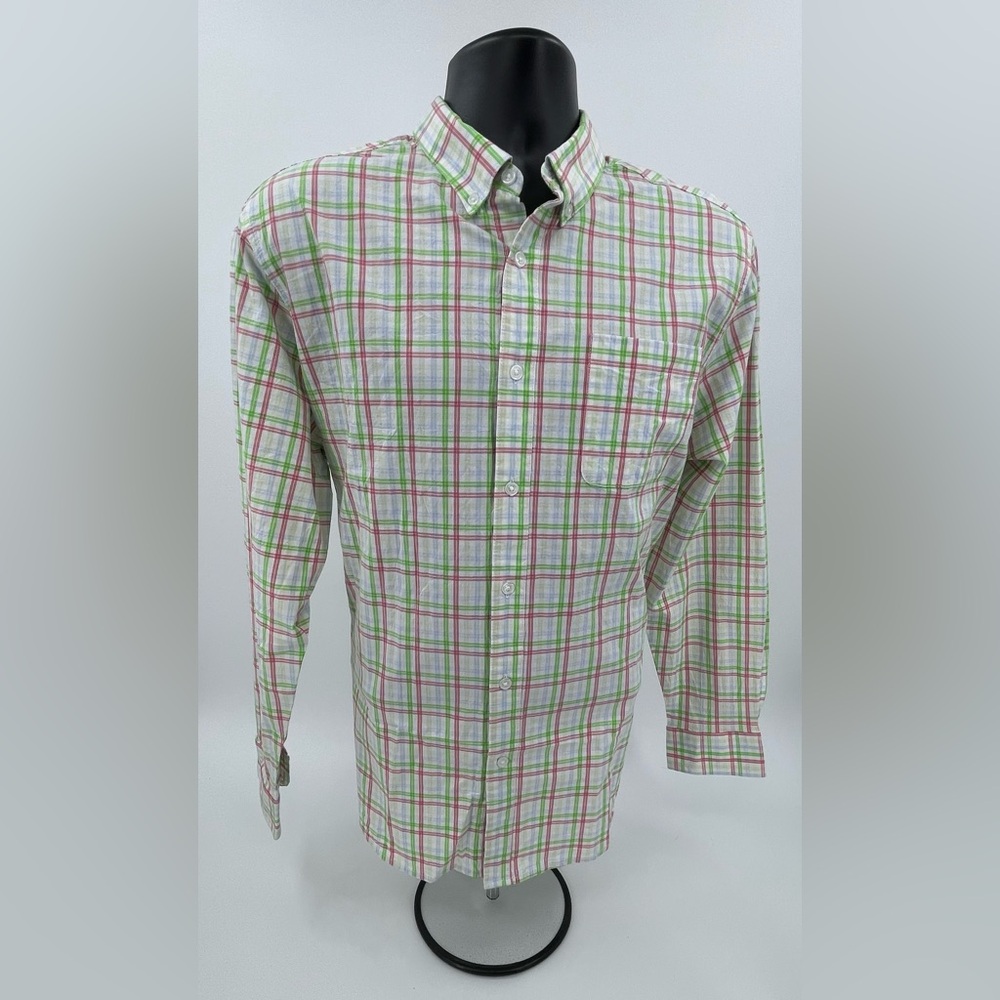 Southern Proper Henning Shirt White Salmon Green Plaid Button Down L/S Mens L